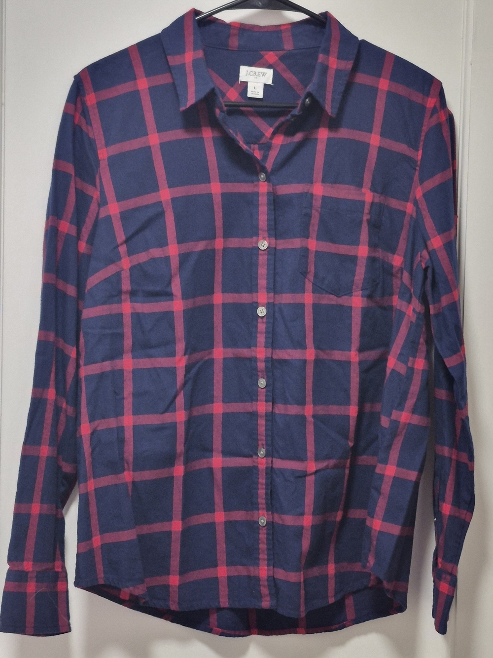 J. Crew Navy and Pink Plaid Button-Down Shirt